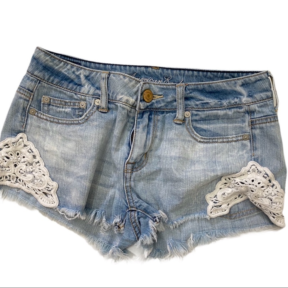 American Eagle Outfitters Lace Trim Denim Cut Offs